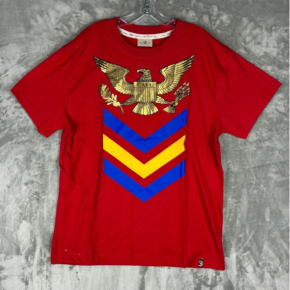 Cavi Mens Red‎ Graphic T-Shirt Eagle Crest Chevron Gold Blue Yellow 2XL